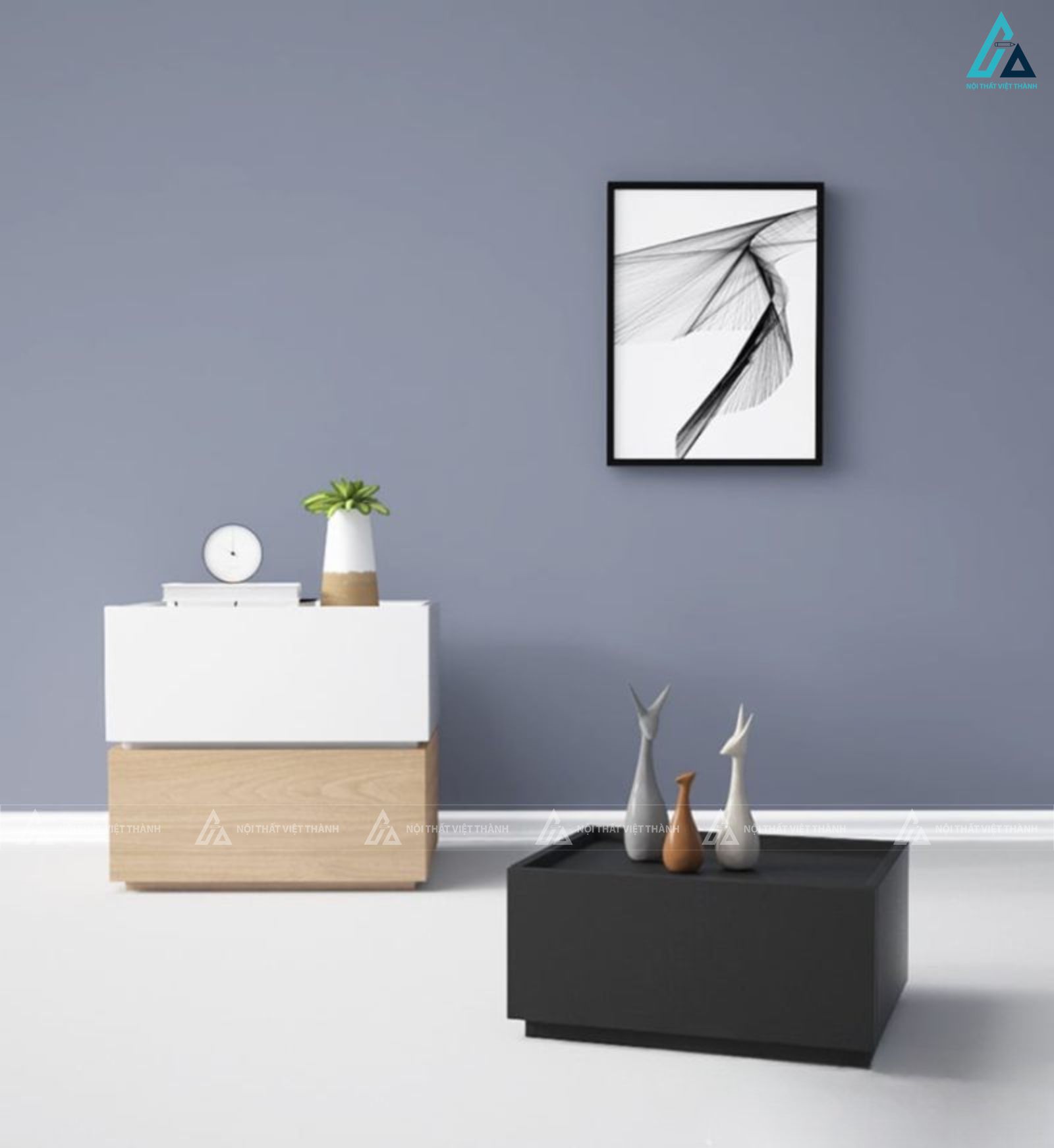Tủ đầu giường 2 khối cách điệu thiết kế hiện đại sang trọng 1
