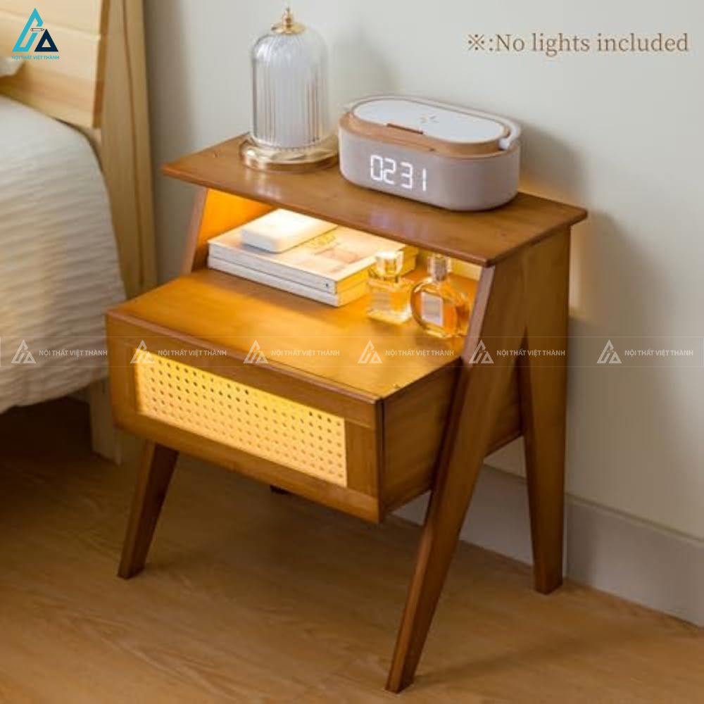 Tủ đầu giường gỗ mây đan có ngăn kéo thiết kế hiện đại tinh tế 1