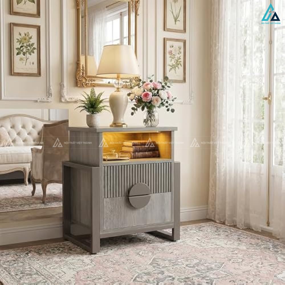 Tủ đầu giường 2 ngăn kéo tích hợp đèn LED hiện đại sang trọng 1