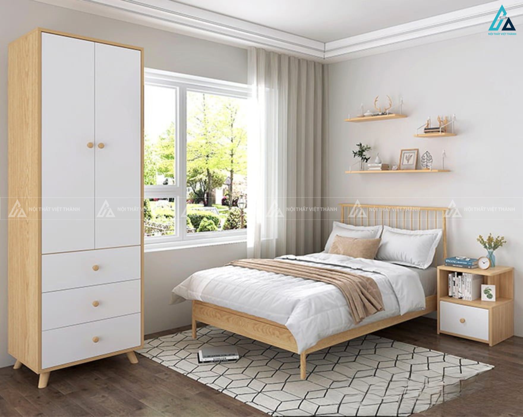 Tủ đầu giường hiện đại kệ mở tích hợp ngăn kéo tiện nghi 2