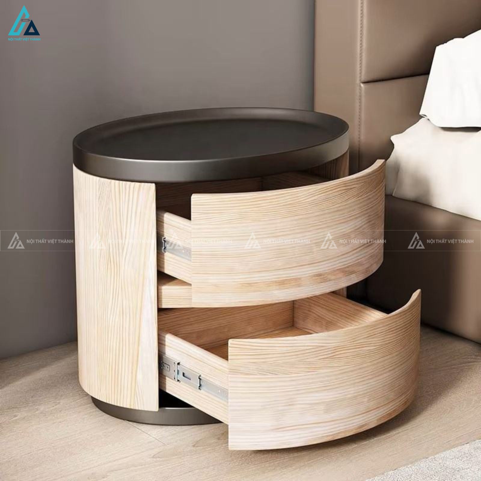 Tủ đầu giường tròn 2 ngăn kéo thiết kế ngỏ gọn hiện đại 1