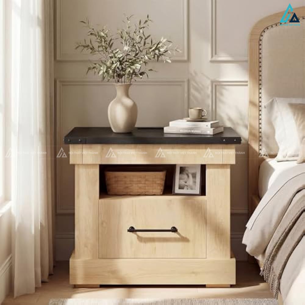 Tủ đầu giường hiện đại tích hợp ngăn kéo và kệ mở tiện lợi