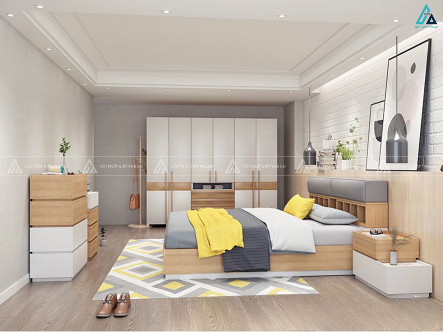 Tủ đầu giường 2 khối cách điệu thiết kế tối giản sang trọng 2