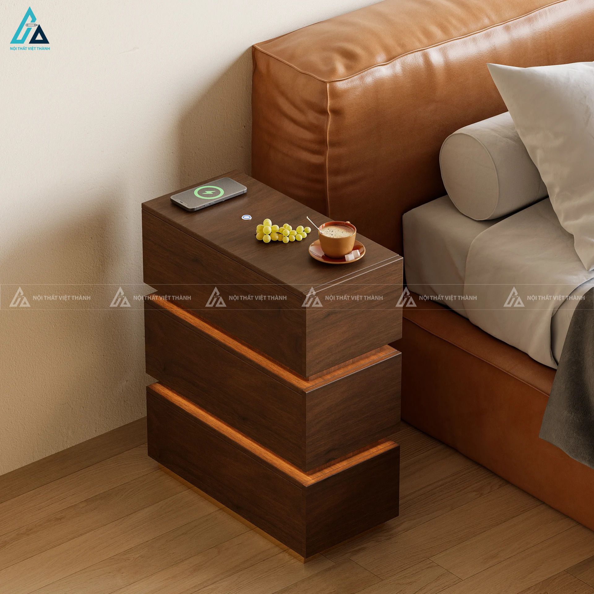 Tủ đầu giường 3 ngăn kéo hẹp tích hợp trạm sạc tiện nghi 6