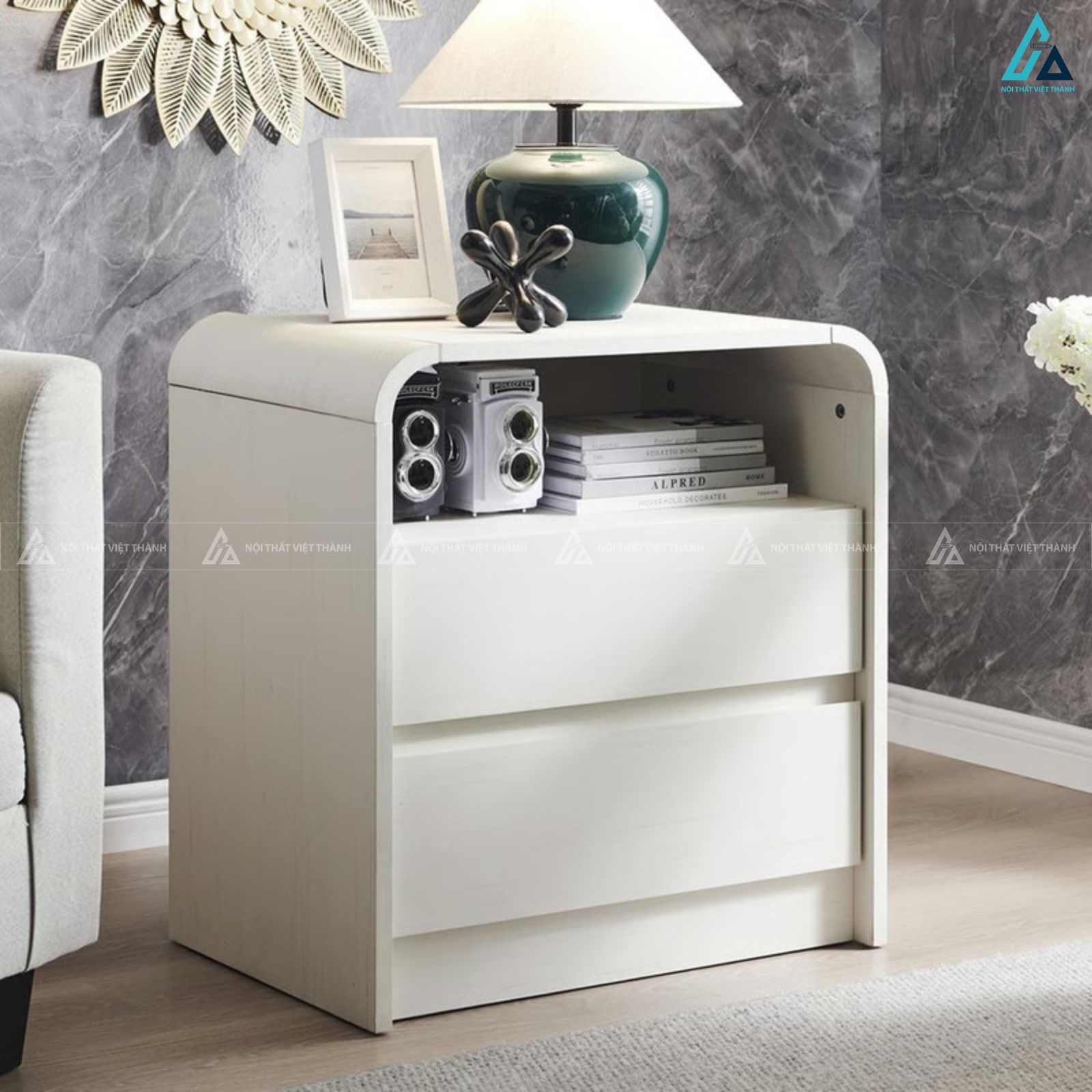 Tủ đầu giường gỗ bo góc thiết kế nhỏ gọn hiện đại đa năng