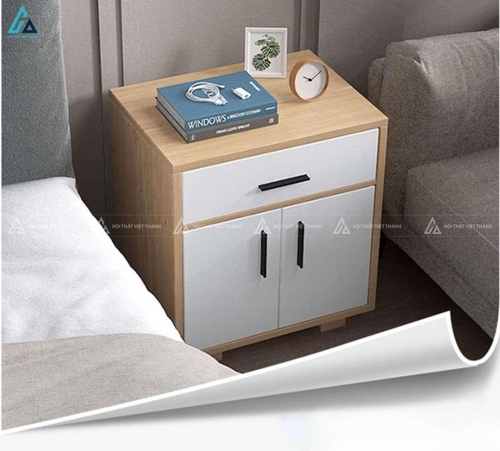 Tủ đầu giường thiết kế hiện đại phối màu trắng gỗ sang trọng 2