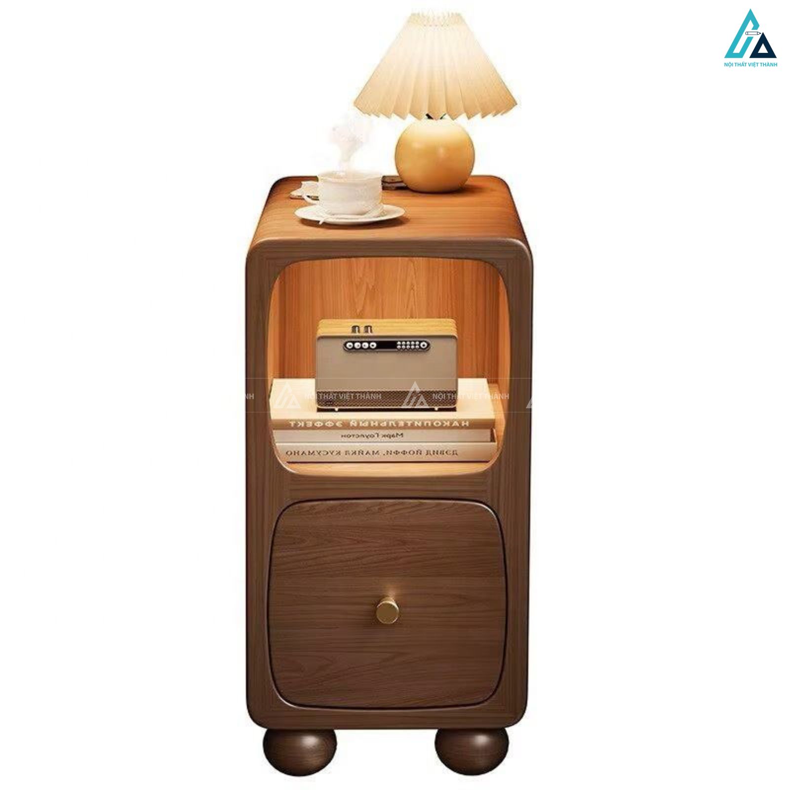 Tủ đầu giường đèn LED thông minh thiết kế góc bo tròn hiện đại 3