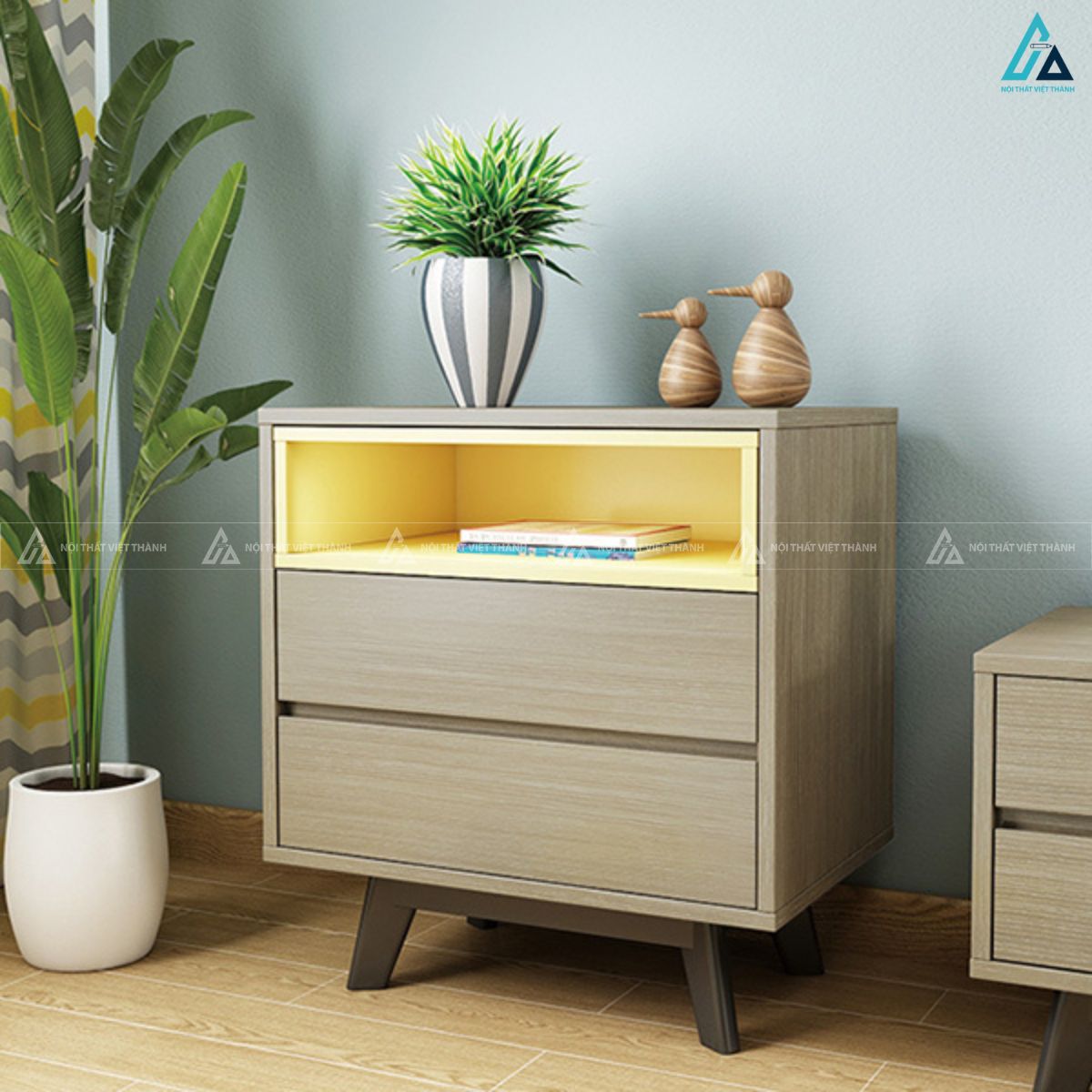 Tủ đầu giường hiện đại kệ mở tích hợp 2 ngăn kéo tiện nghi