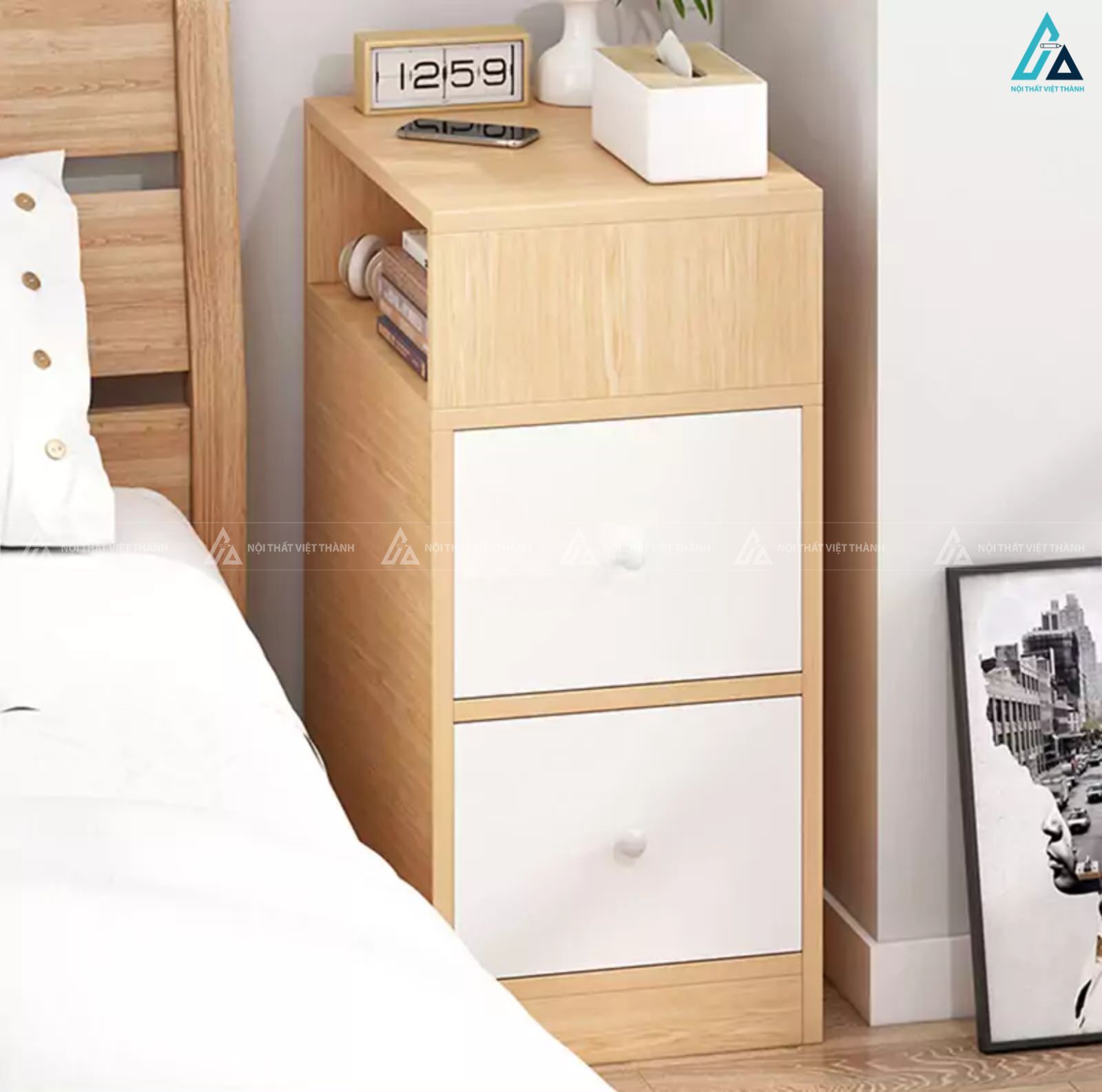 Tủ đầu giường dáng đứng thông minh nhỏ gọn tiết kiệm diện tích