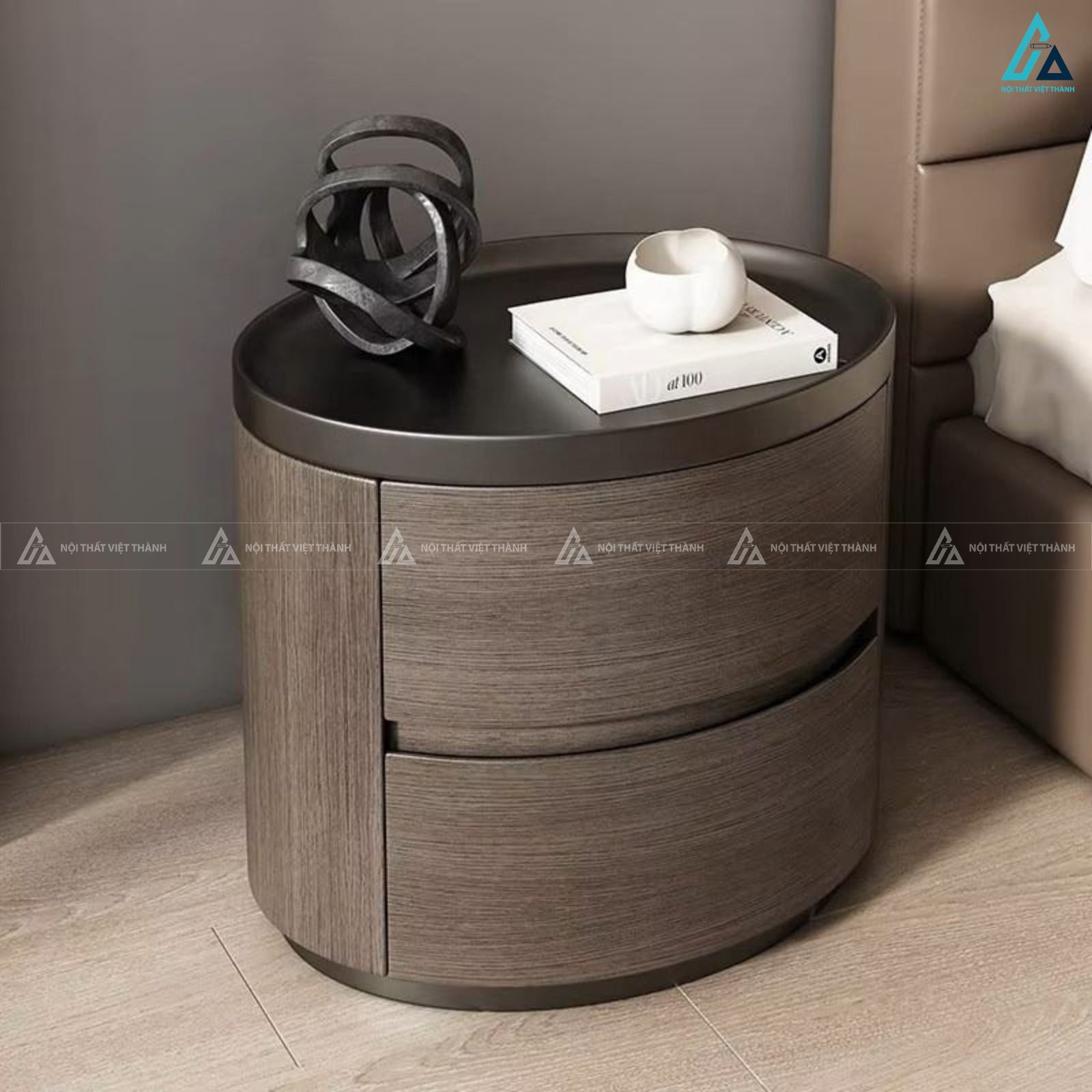 Tủ đầu giường tròn 2 ngăn kéo thiết kế ngỏ gọn hiện đại 2