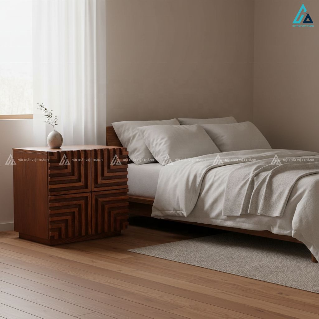 Tủ đầu giường gỗ thiết kế họa tiết khối nổi hiện đại độc đáo 3