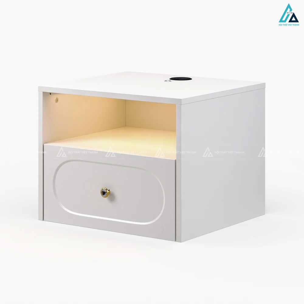 Tủ đầu giường treo tường thông minh tích hợp đèn led tiện ích 2