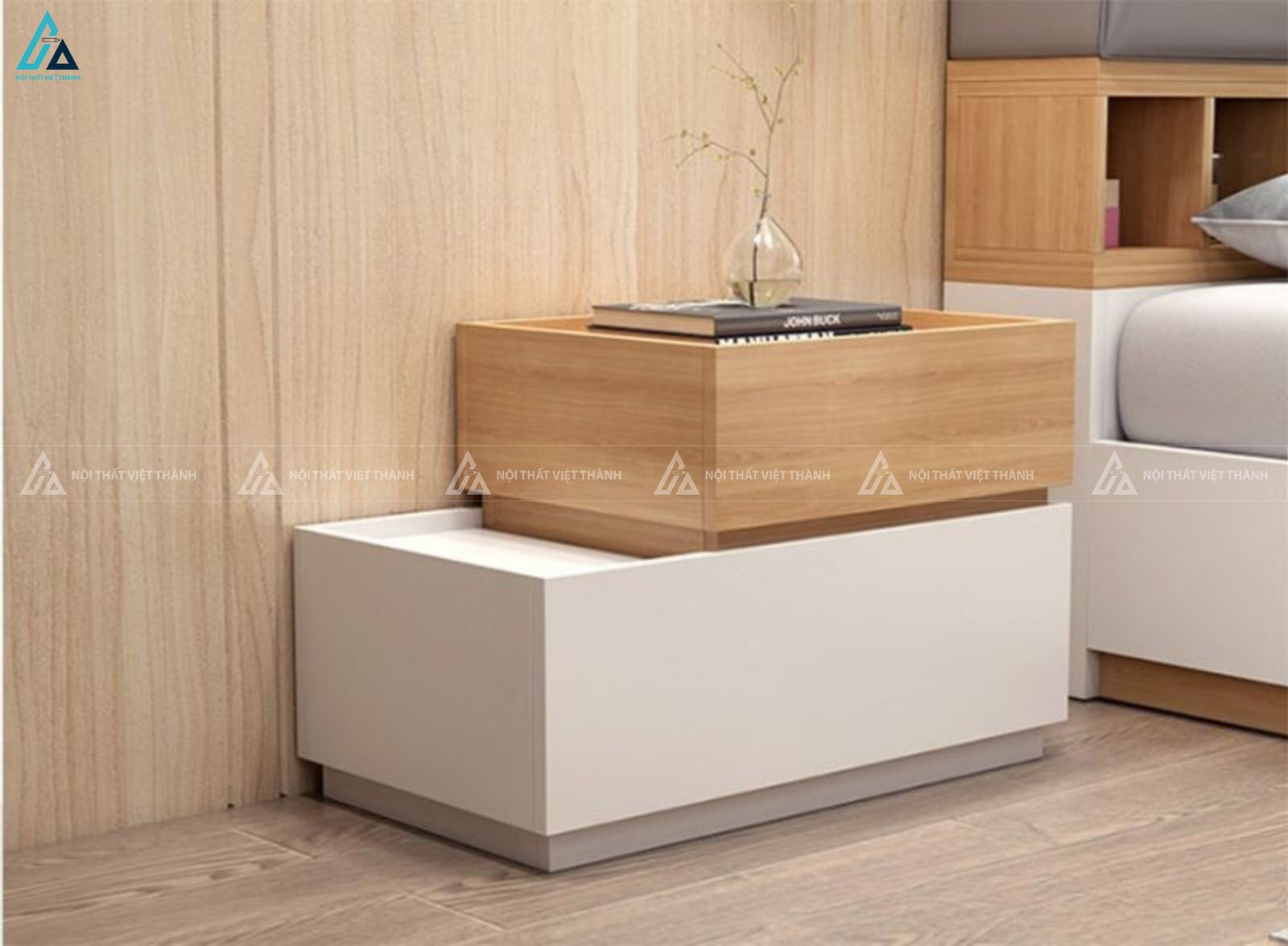 Tủ đầu giường 2 khối cách điệu thiết kế tối giản sang trọng