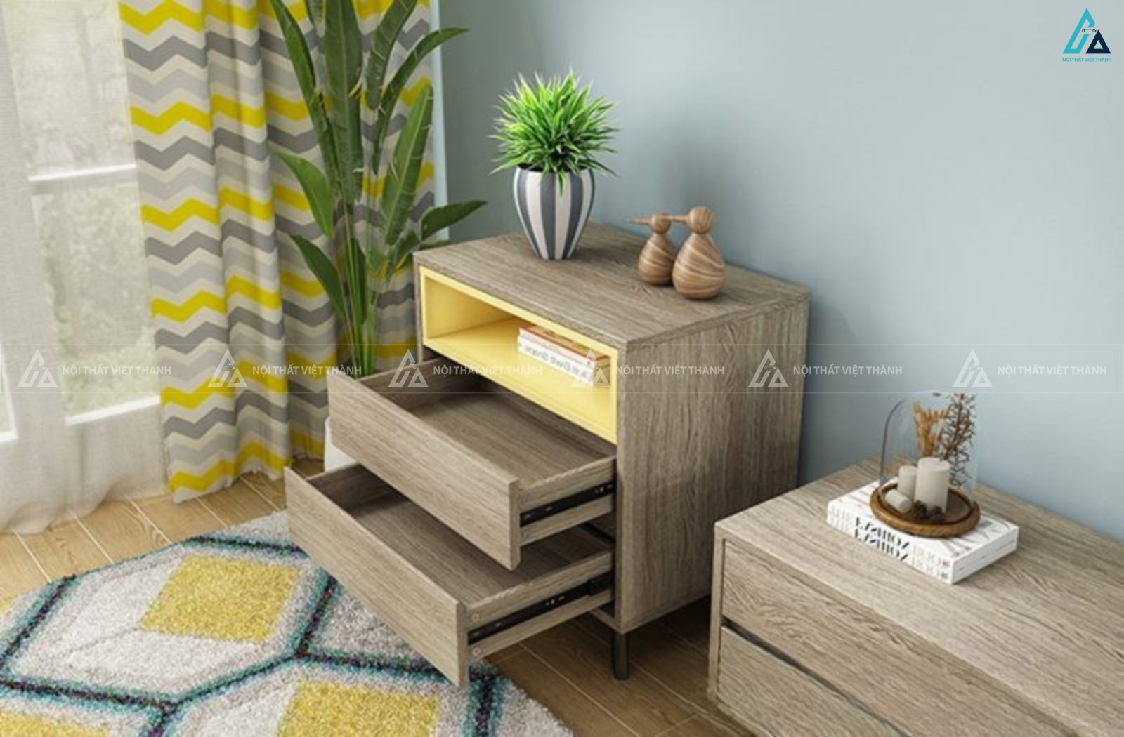 Tủ đầu giường hiện đại kệ mở tích hợp 2 ngăn kéo tiện nghi 2