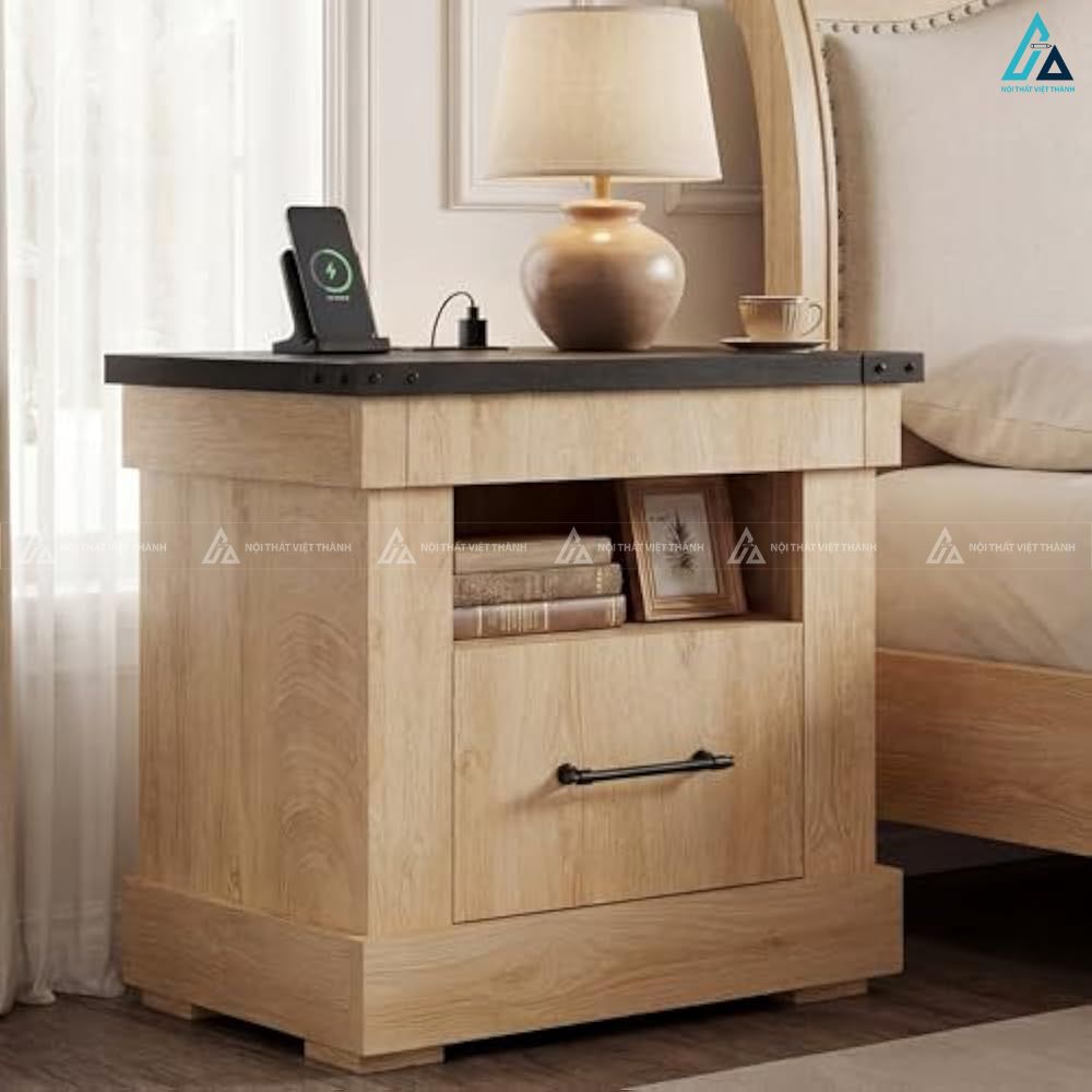 Tủ đầu giường hiện đại tích hợp ngăn kéo và kệ mở tiện lợi 2