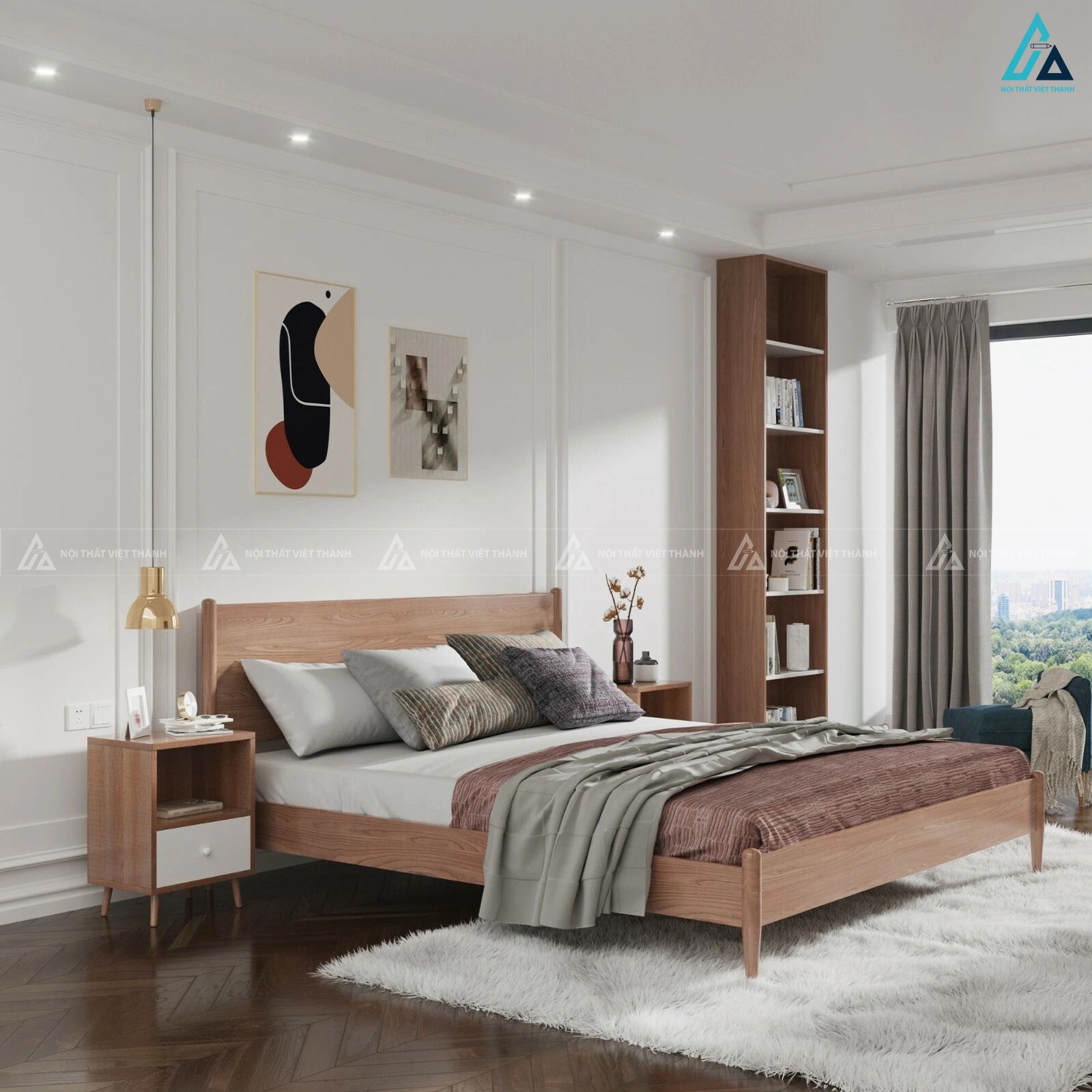 Tab đầu giường phong cách Bắc Âu kết hợp kệ mở và ngăn kéo 2