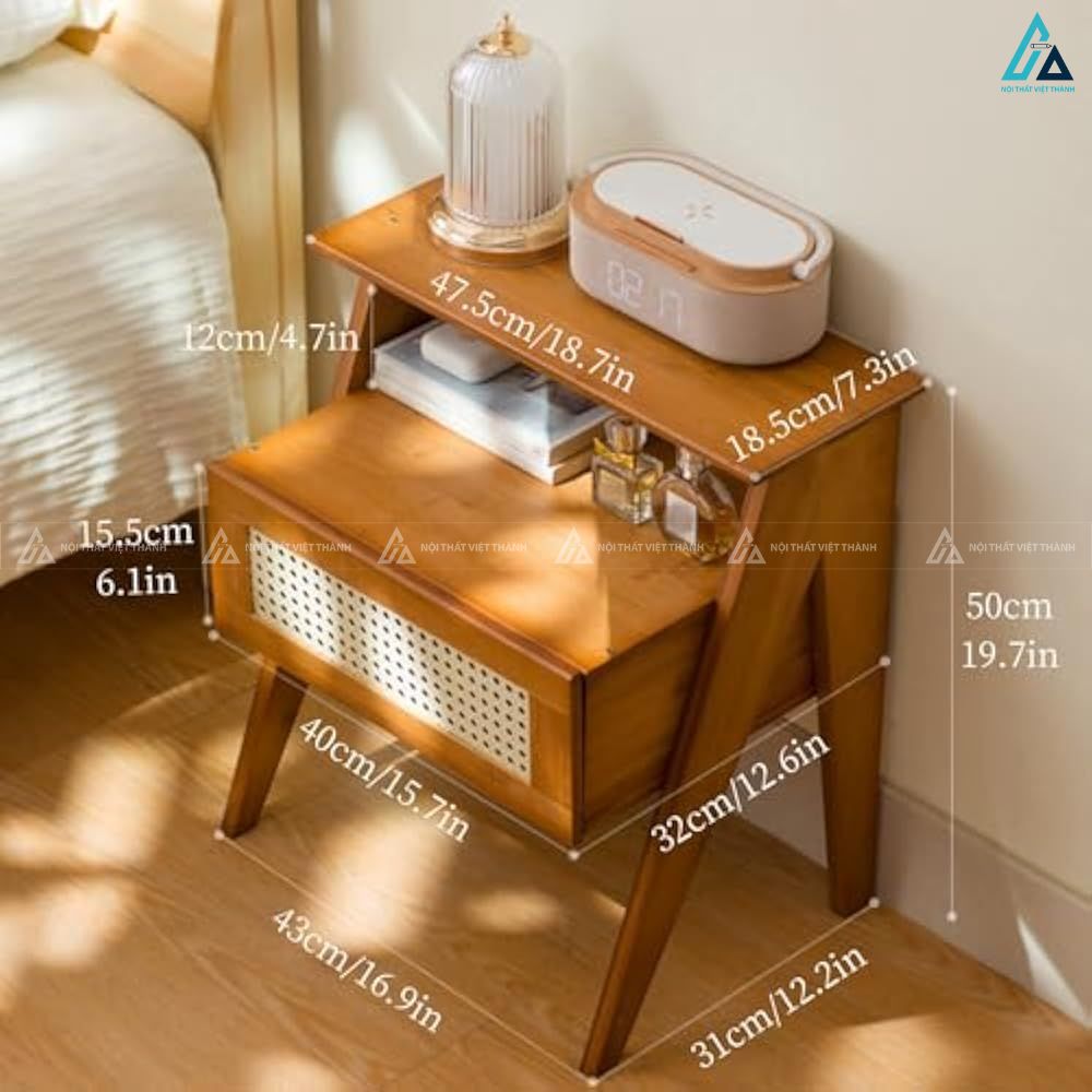 Tủ đầu giường gỗ mây đan có ngăn kéo thiết kế hiện đại tinh tế 3