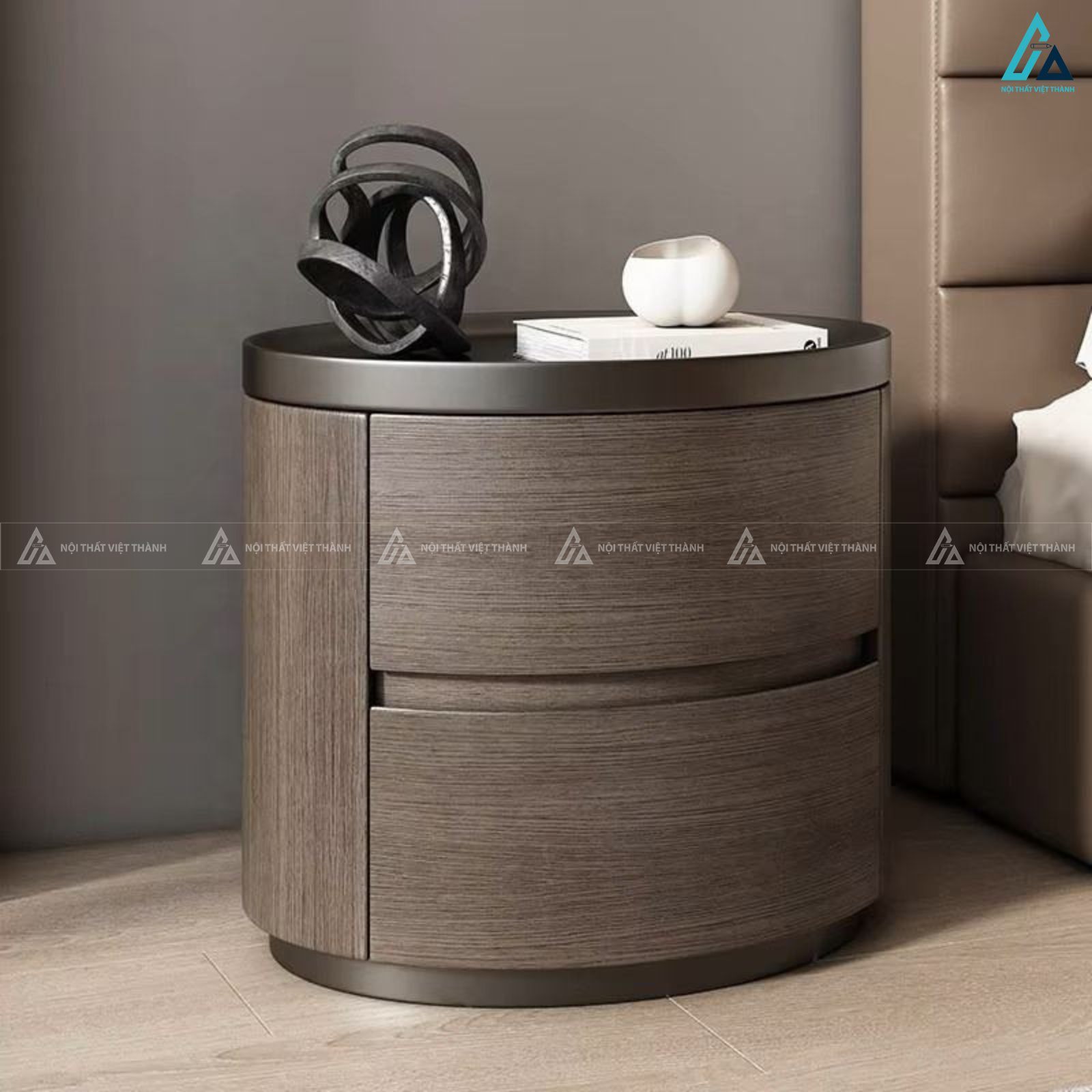 Tủ đầu giường tròn 2 ngăn kéo thiết kế ngỏ gọn hiện đại 3