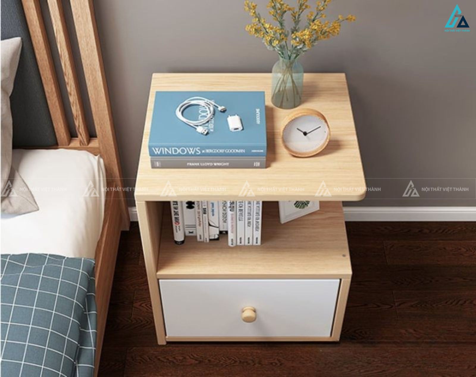 Tủ đầu giường hiện đại kệ mở tích hợp ngăn kéo tiện nghi 3