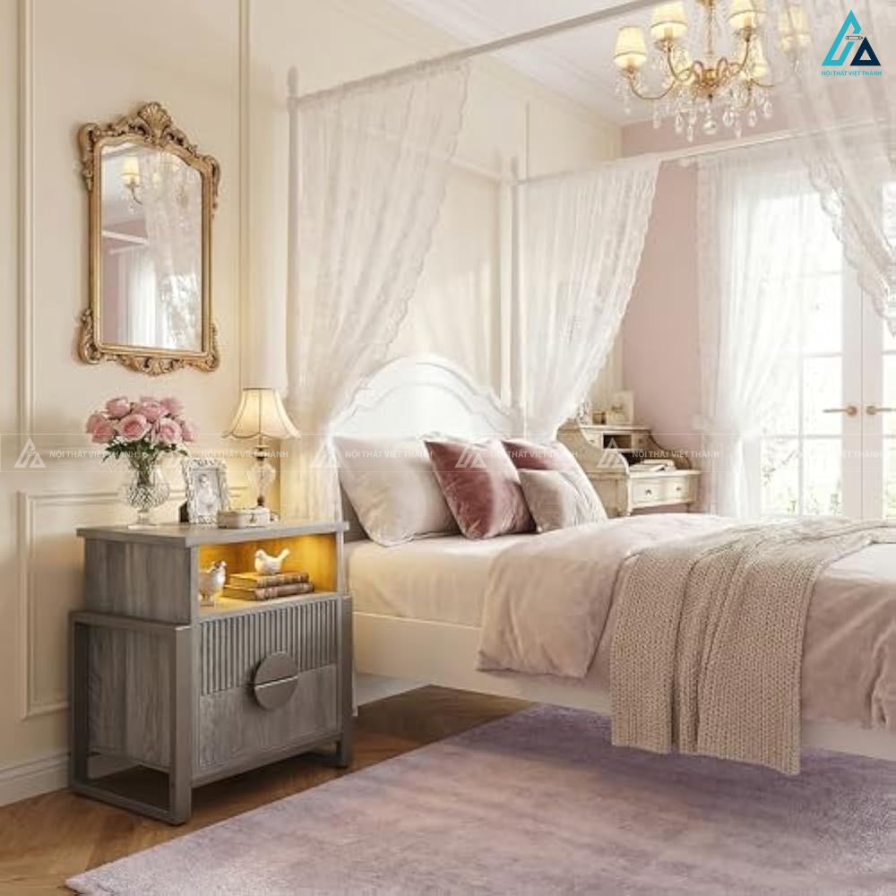 Tủ đầu giường 2 ngăn kéo tích hợp đèn LED hiện đại sang trọng 2