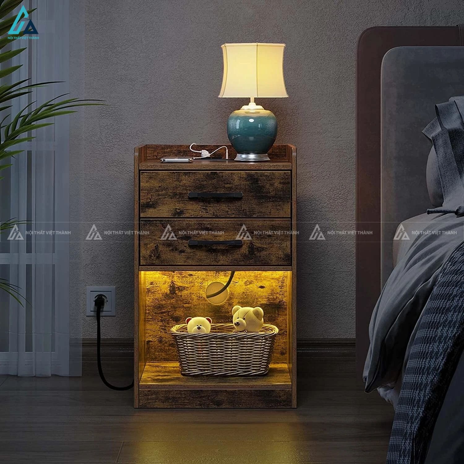 Tủ đầu giường LED thông minh thiết kế hiện đại sang trọng