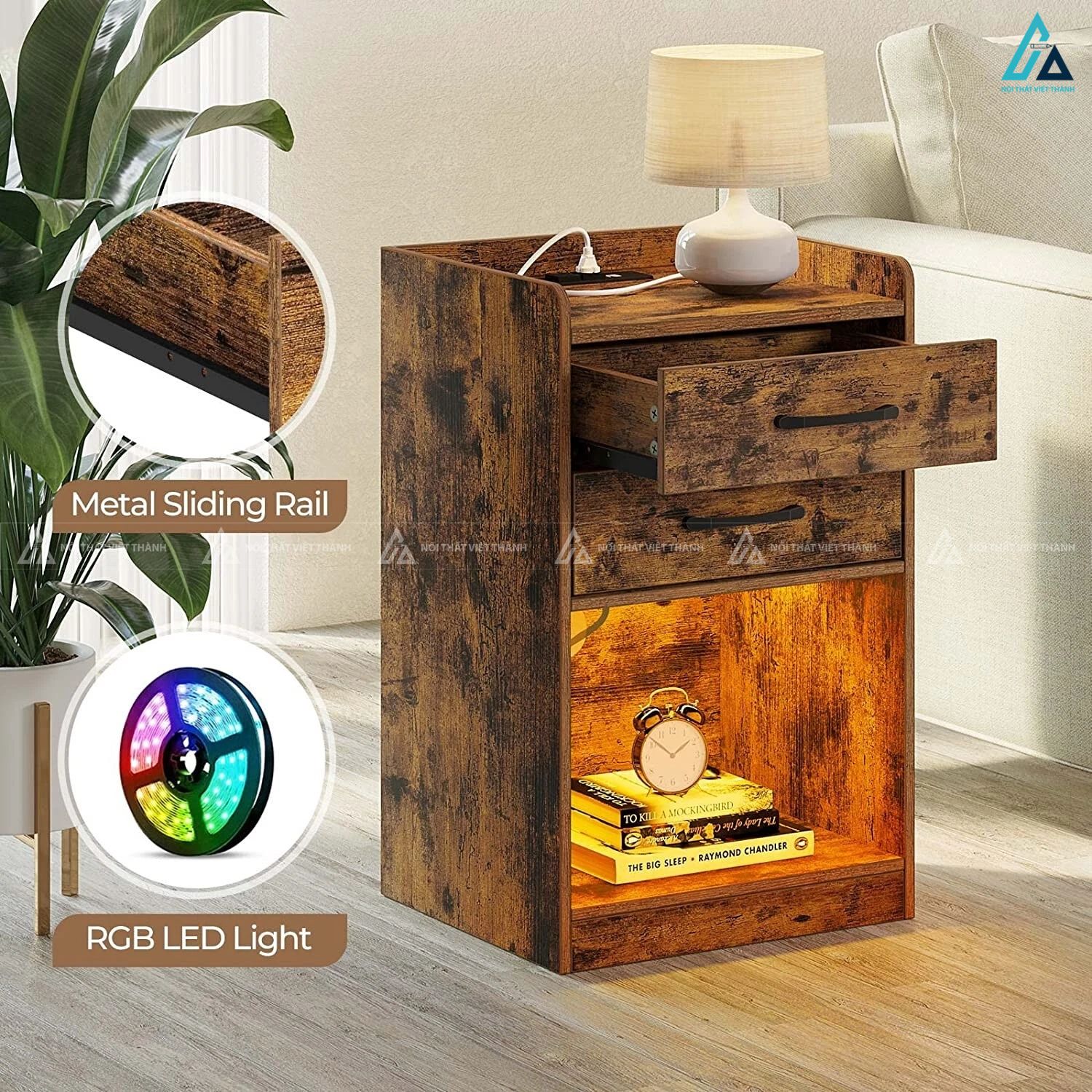 Tủ đầu giường LED thông minh thiết kế hiện đại sang trọng 3