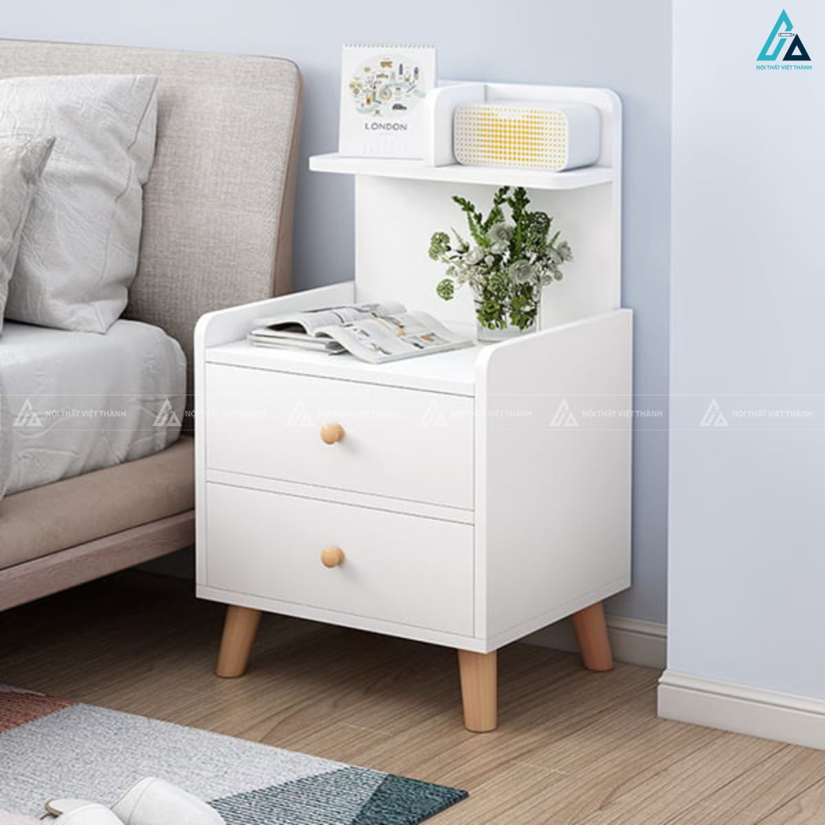 Tủ đầu giường hiện đại đa năng có kệ mở tối ưu không gian