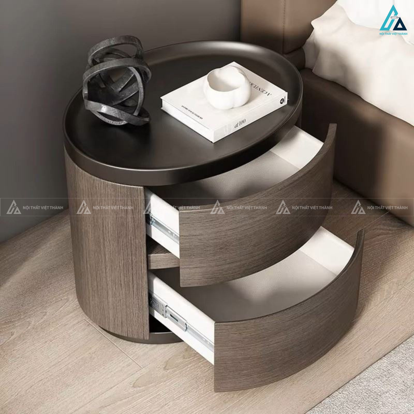 Tủ đầu giường tròn 2 ngăn kéo thiết kế ngỏ gọn hiện đại