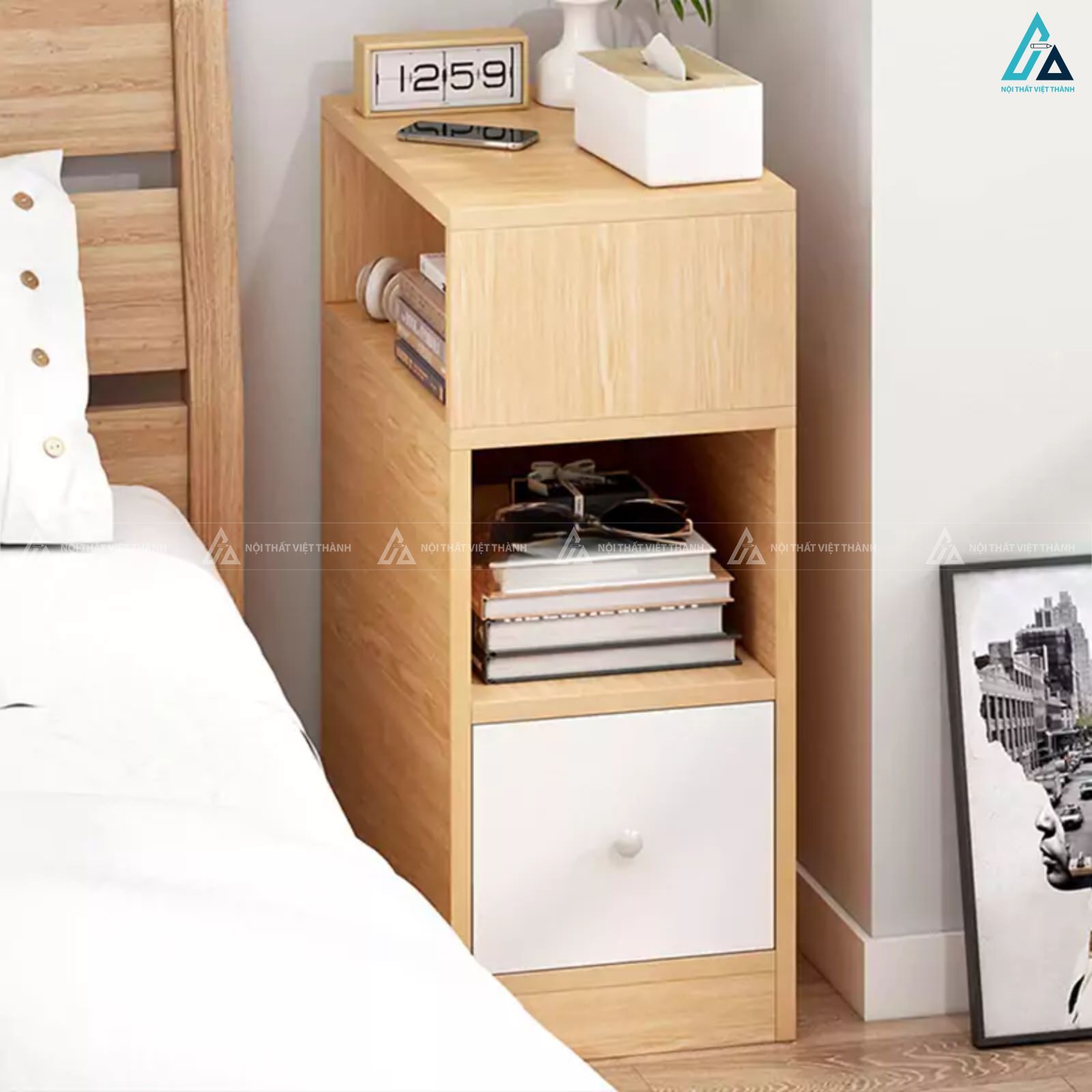 Tủ đầu giường dáng đứng thông minh nhỏ gọn tiết kiệm diện tích 2