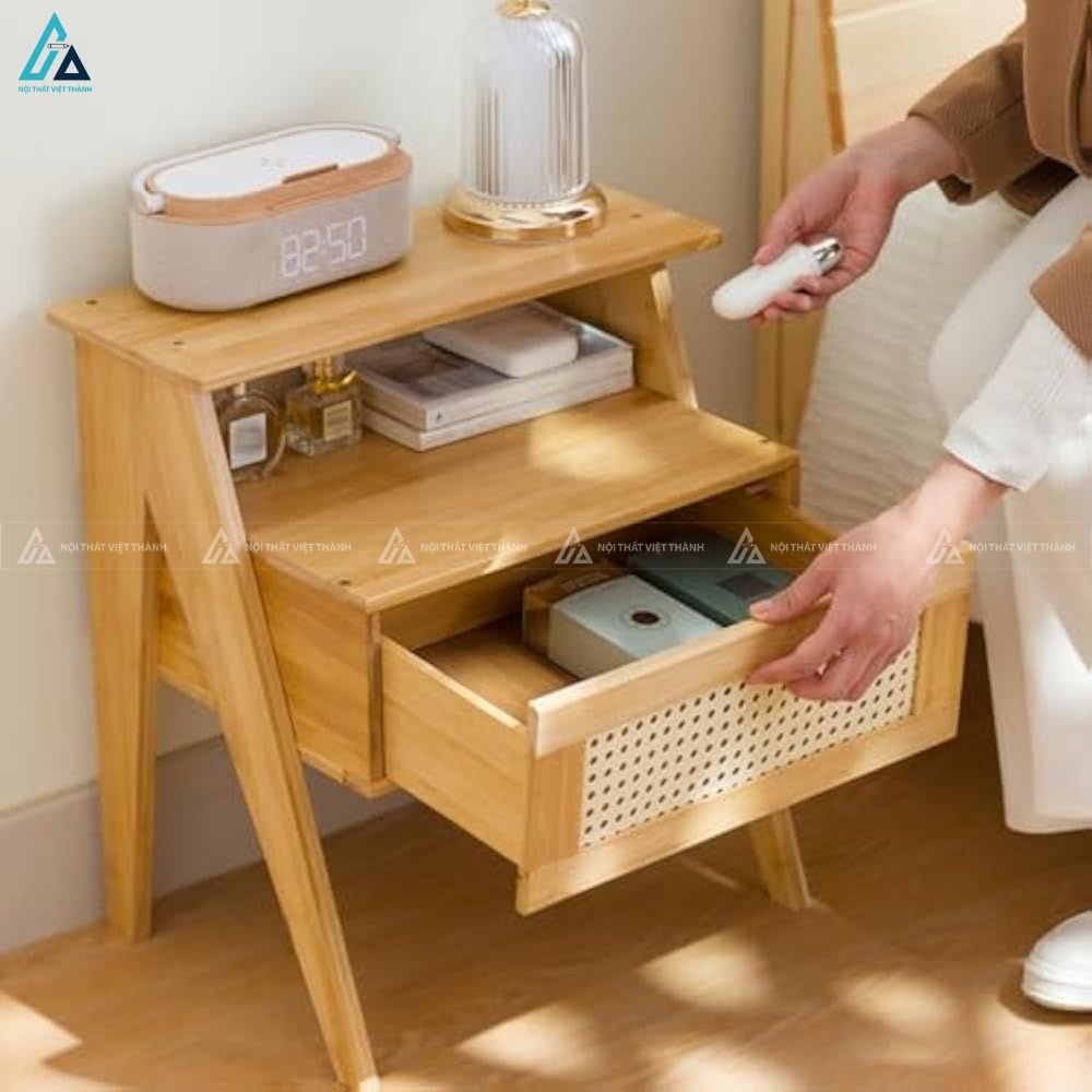 Tủ đầu giường gỗ mây đan có ngăn kéo thiết kế hiện đại tinh tế 4