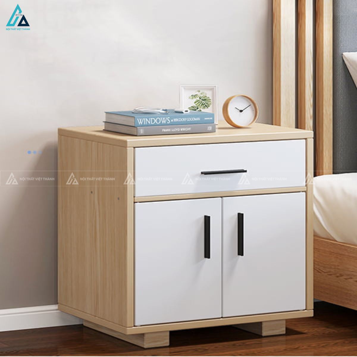 Tủ đầu giường thiết kế hiện đại phối màu trắng gỗ sang trọng