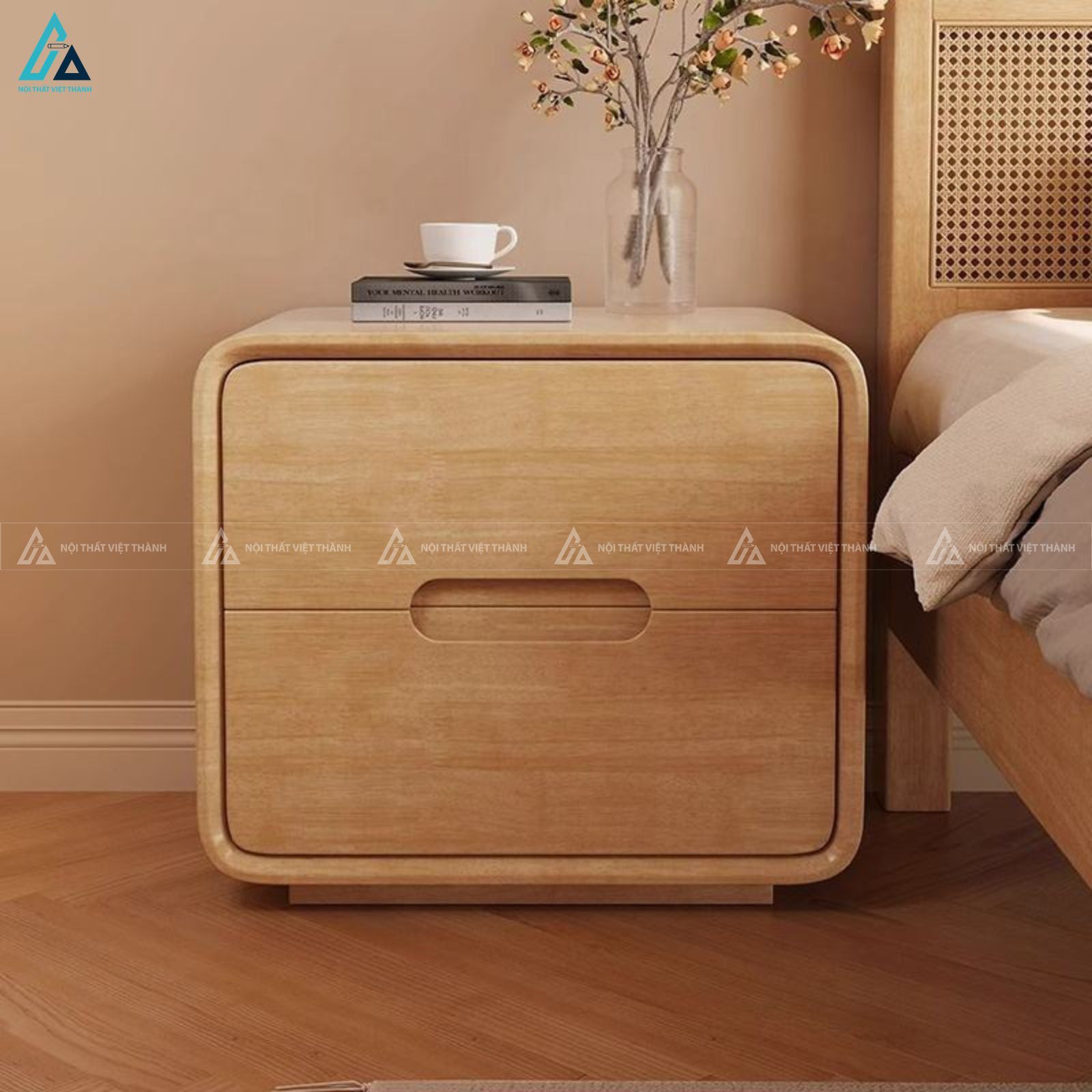 Tủ đầu giường gỗ nguyên khối 2 ngăn kéo tối giản sang trọng 4
