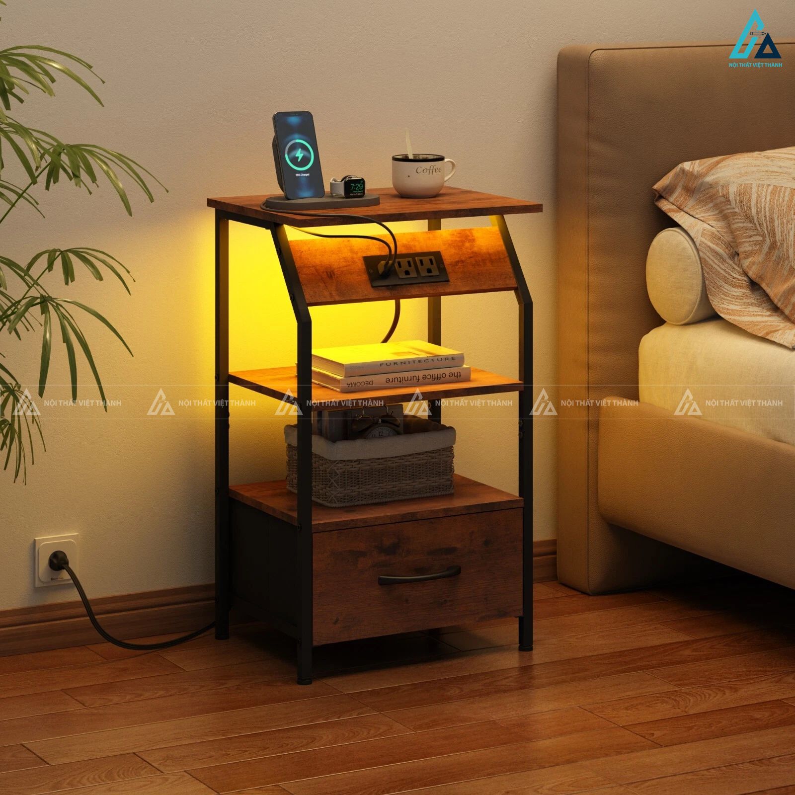 Kệ đầu giường thông minh tích hợp ổ cắm sạc đa năng tiện lợi 5