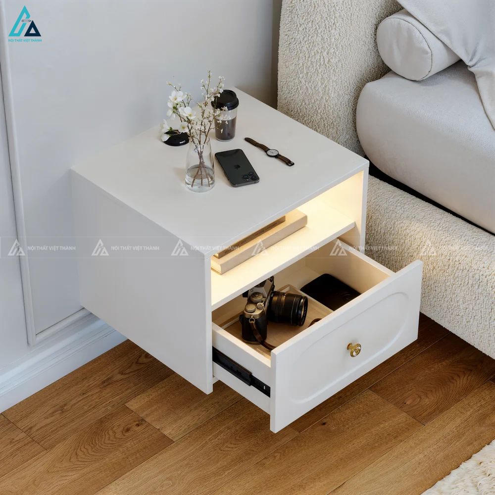 Tủ đầu giường treo tường thông minh tích hợp đèn led tiện ích 4