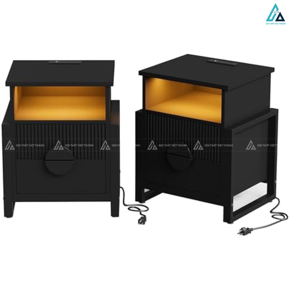 Tủ đầu giường 2 ngăn kéo tích hợp đèn LED hiện đại sang trọng 4