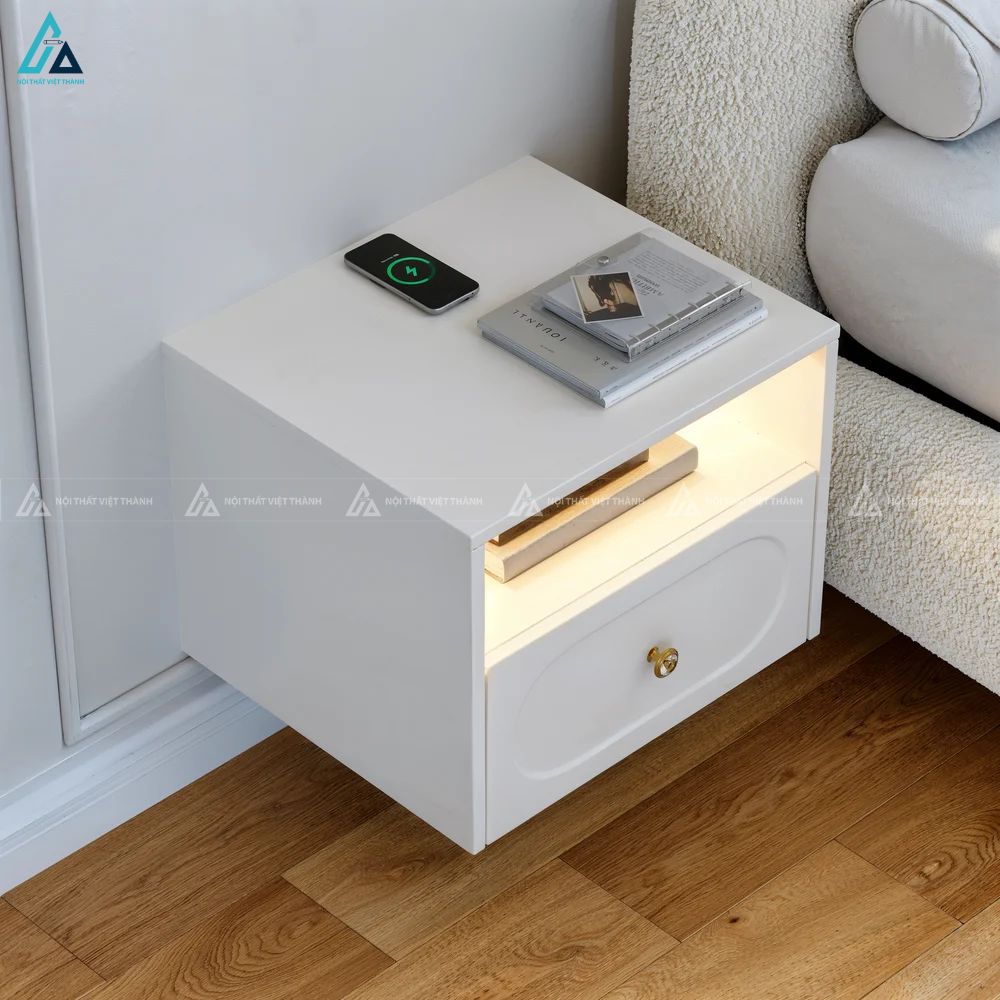 Tủ đầu giường treo tường thông minh tích hợp đèn led tiện ích 5