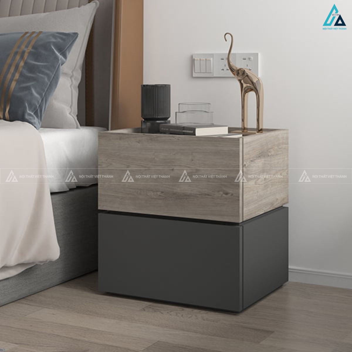 Tủ đầu giường 2 khối cách điệu thiết kế hiện đại sang trọng