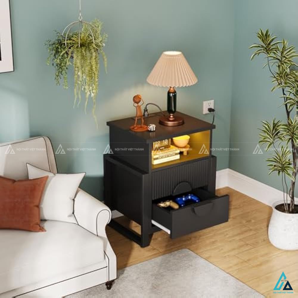 Tủ đầu giường 2 ngăn kéo tích hợp đèn LED hiện đại sang trọng 5