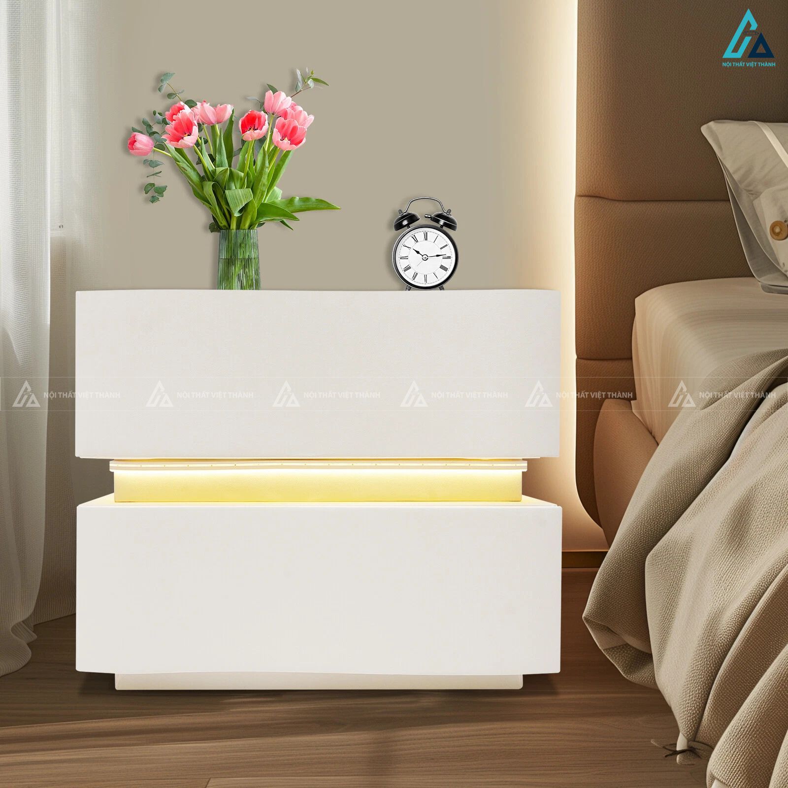 Tủ đầu giường đèn LED thông minh thiết kế kiểu dáng hiện đại 6