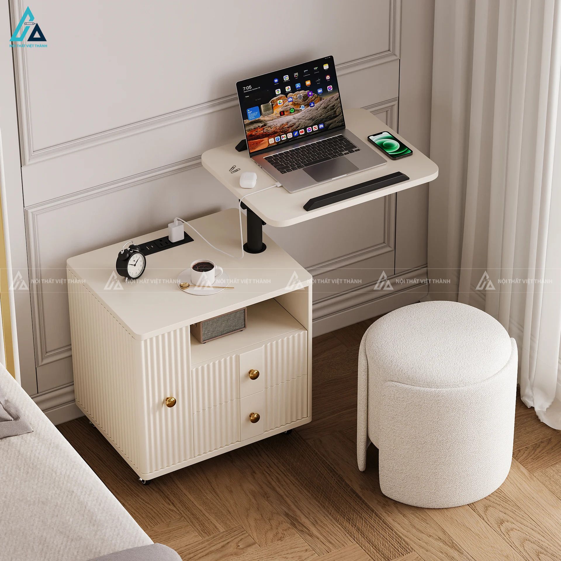 Tủ đầu giường thông minh có bàn nâng tiện lợi và ngăn tủ cánh mở 6