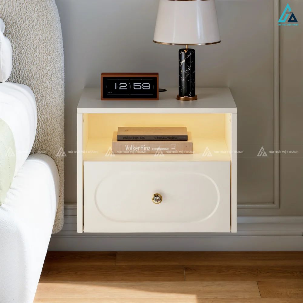 Tủ đầu giường treo tường thông minh tích hợp đèn led tiện ích