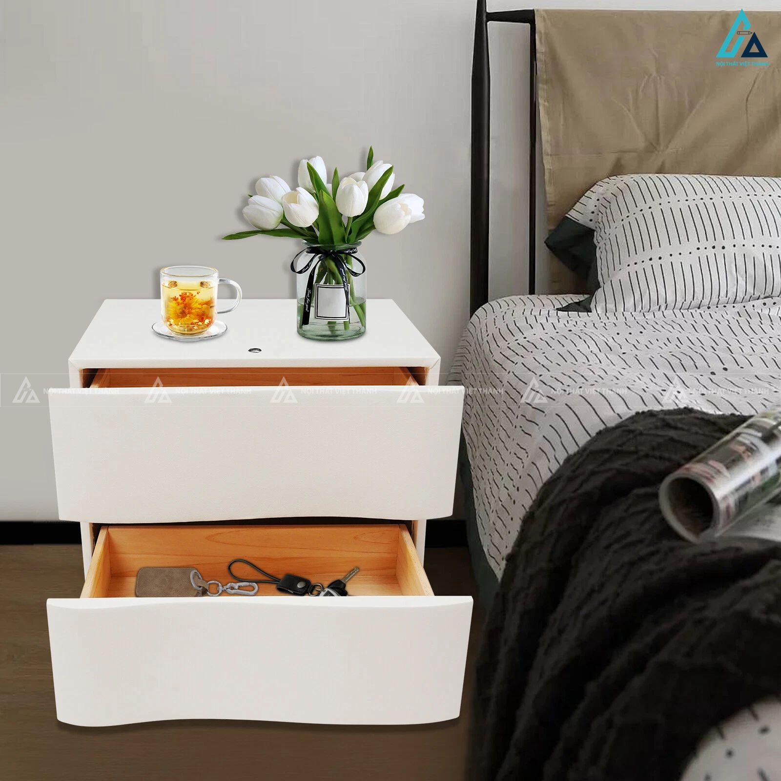 Tủ đầu giường đèn LED thông minh thiết kế kiểu dáng hiện đại 7