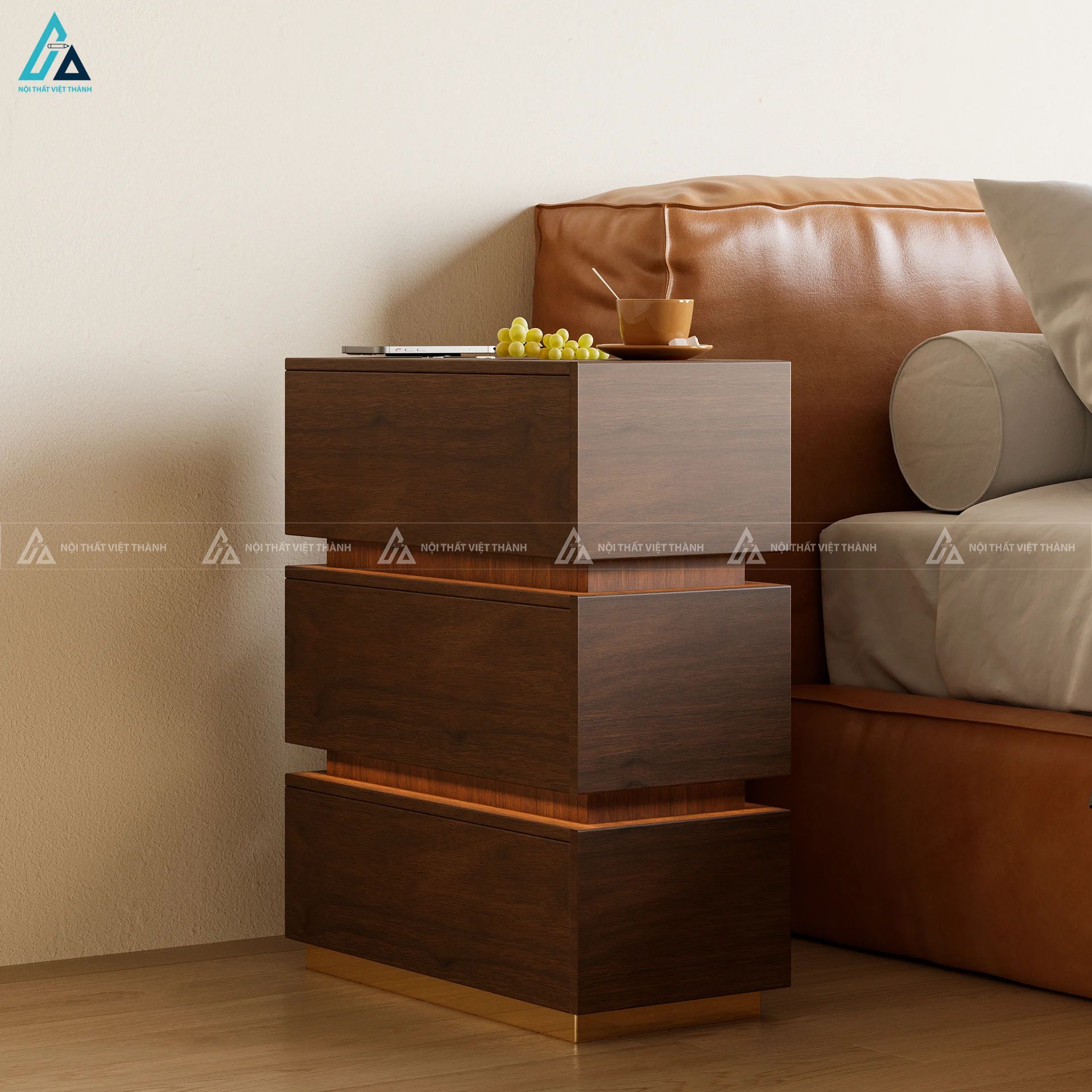 Tủ đầu giường 3 ngăn kéo hẹp tích hợp trạm sạc tiện nghi 5