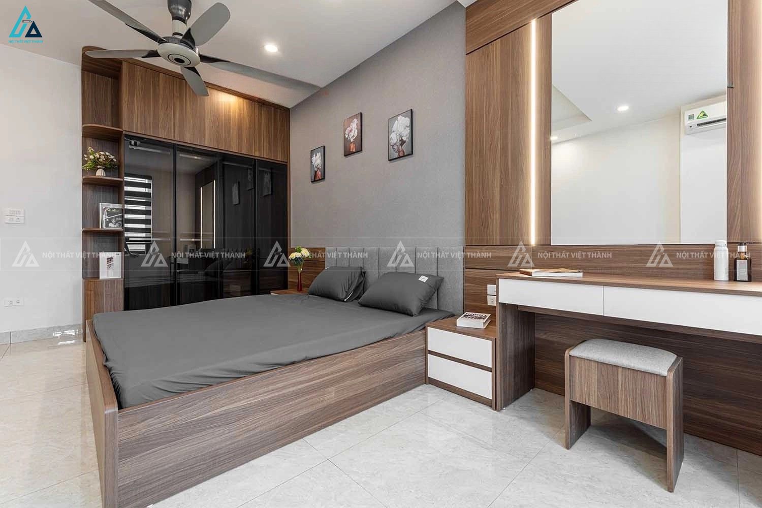 Tủ quần áo cánh kính kịch trần đèn led hiện đại sang trọng 3