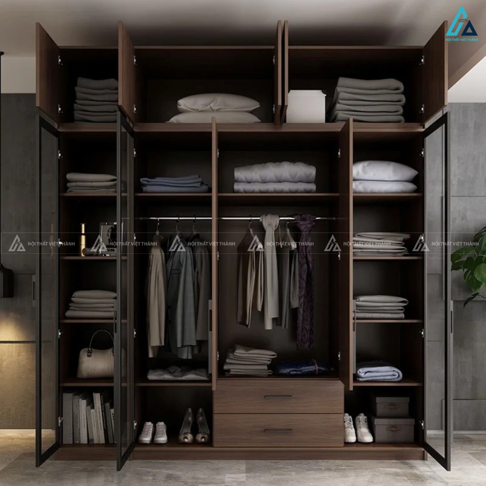 Tủ áo cánh kính khung gỗ màu nâu trầm đẳng cấp cho phòng ngủ 2