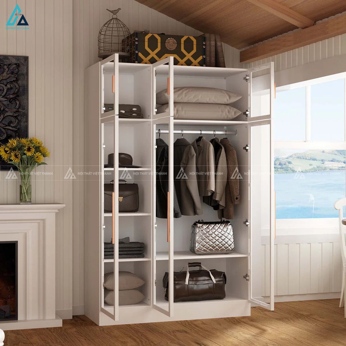 Tủ quần áo cánh kính khung trắng thiết kế thông minh cho mọi gia đình 5