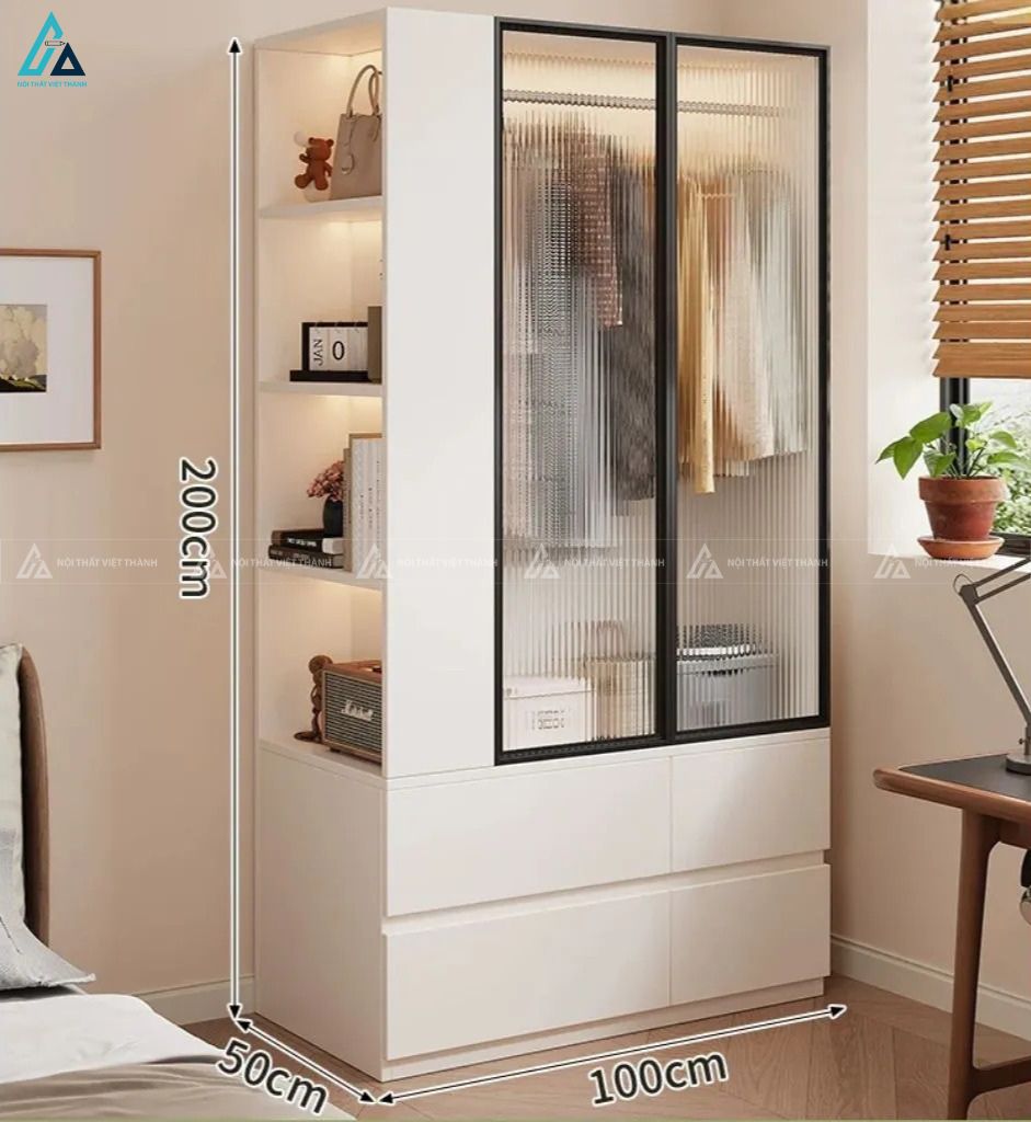 Tủ quần áo cánh kính vân sọc khung đen thiết kế tinh tế cao cấp 3