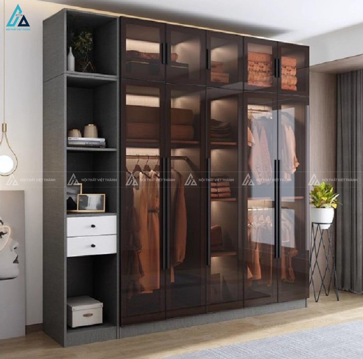 Tủ quần áo cánh kính thiết kế tinh xảo cho không gian sống sang trọng 5