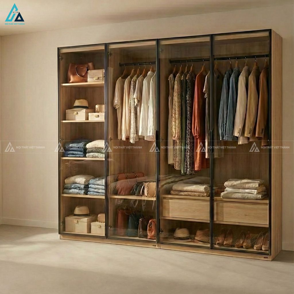 Tủ quần áo cánh kính thiết kế trong suốt cho phòng ngủ sang trọng 1