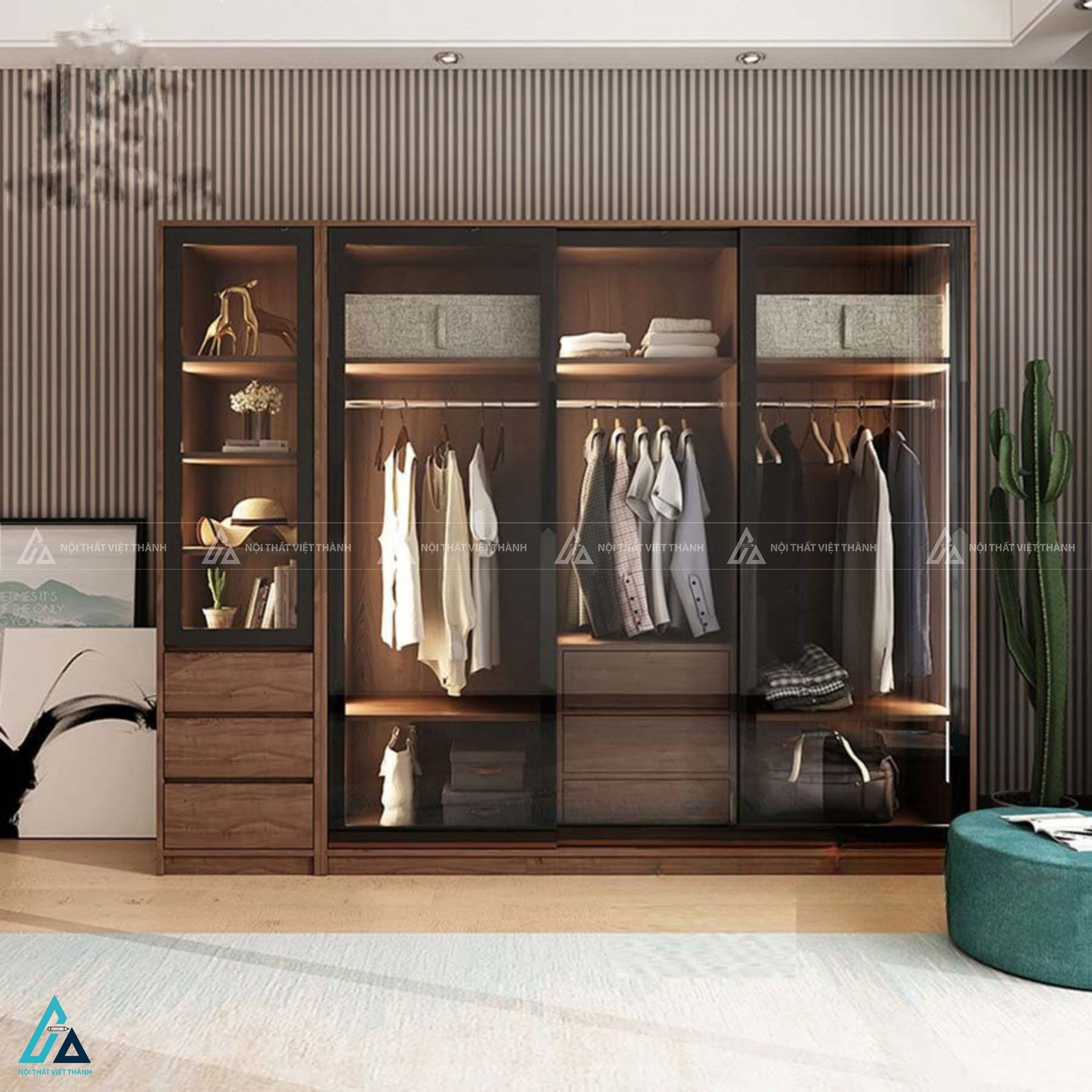 Tủ  quần áo cánh kính khung đen thiết kế tinh tế cho phòng ngủ